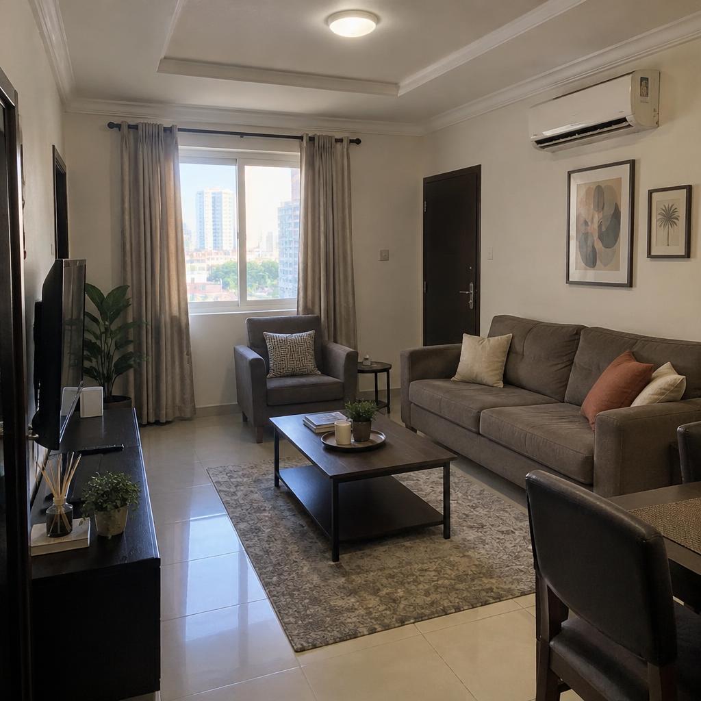 A 2-bed serviced shortlet living room in Victoria Island